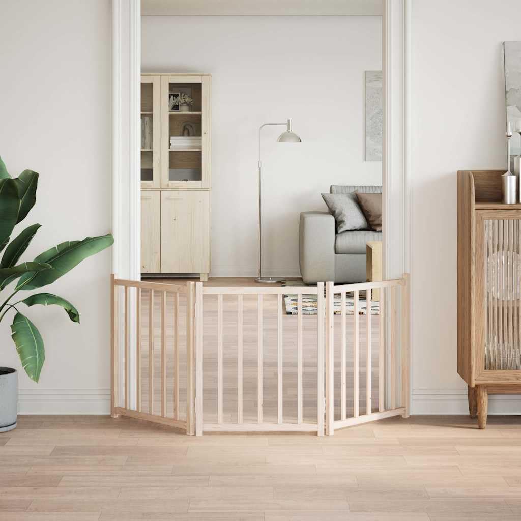 Puerta para perros de madera maciza de abeto, 150 cm, plegable, para interior y exterior, protección y seguridad para cachorros y perros pequeños y medianos