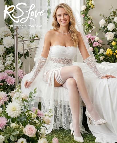 Image of RSLOVE Thigh High Stockings for Women - Stripe Top with Anti-Slip Silicone Stay Up Sheer Pantyhose for Cosplay, Date Night