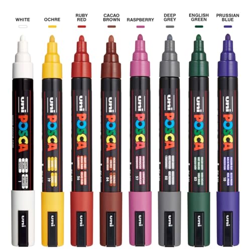Image of Posca PC-5M Marker | 1.8-2.5 mm Bullet Shaped Tip (Dark Tone, Pack of 8)