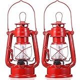 Hortsun Vintage LED Hurricane Lantern Metal Decorative Hanging Lantern Warm LEDs and Dimmer Switch Battery Operated for Indoor Outdoor Camping Usage Decor(2 Pcs,8 Inch)