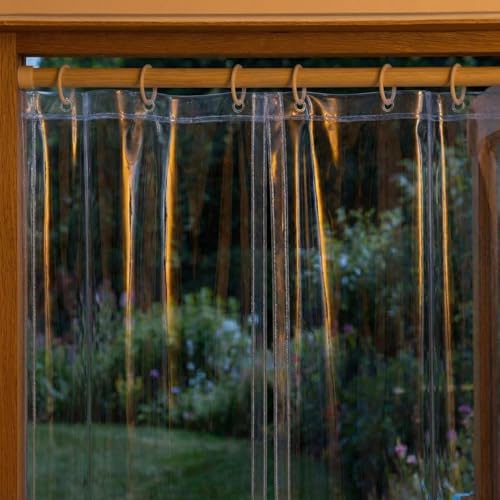 Image of GOHOME Transparent AC Door Curtain 4.5ft Width | Clear PVC Thermal Air Barrier | Heavy Duty Rings Included | Cool Air, Dust & Insect Protection for Home, Office & Shop (0.3 Millimetre, 7, feet)