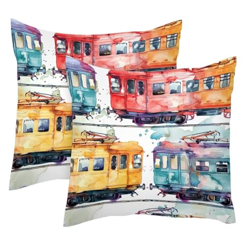 Housse de coussin velours doux double face motif train décoratif - 2