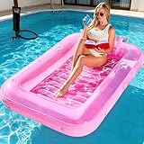 Aufblasbarer Luftmatratze Pool, 178 x 116 cm Inflatable Tanning Pool mit Tassenhalter, Aufblasbares Sonnenpool, Lounge aufblasbare Liege mit Kopfstütz, Solarium Pool Loungesessel für SommerPool Strand