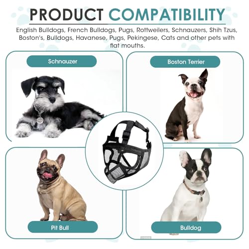 Französische Bulldogge Maulkorb, Maulkorb Kleine Hunde Maulkörbe Giftköderschutz Hund Mesh Dog Muzzle Anti Biting Kauen Bellen Hundemaulkorb mit Abgeflachter Schnauze Deutscher, 5,4–12,2 Kg (S)