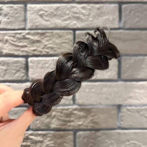 Tiara trançada de três fios de cabelo sintético clássica de fio largo para casamento, peruca trançada fofa e bagunçada com acessórios de beleza femininos