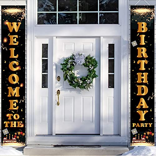 Geburtstag Party Dekorationen Schwarz und Gold, Geburtstagsdeko Alles Gute zum Geburtstag Banner, Willkommen Veranda Zeichen Cover