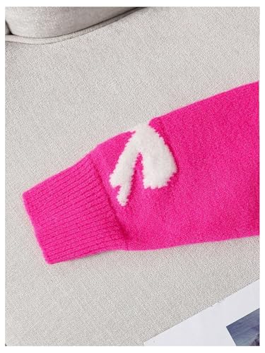 Image of RoseSeek Girl's Bow Graphic Sweaters Crewneck Long Sleeve Knit Pullover Tops Drop Shoulder Knitwear