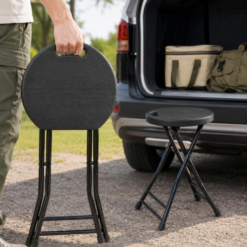 Image of COOZMENT Folding Stool with Handle, Folding Chair,Folding Bar Stool with Non-Slip Feet,Indoor and Outdoor Foldable Stool for Adults(13 inchx11.5 inchx18 inch)