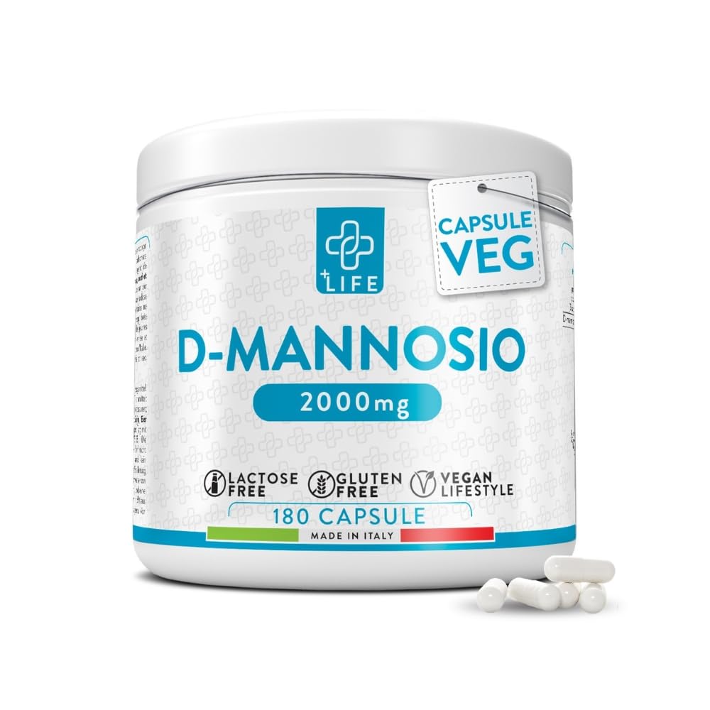D Mannosio Puro 2000mg 180 Capsule PiùLife, 3 Al Giorno, Integratore Vie Urinarie Donna, Integratore Cistite, Benessere Quotidiano, Sostituto Al Mirtillo Rosso