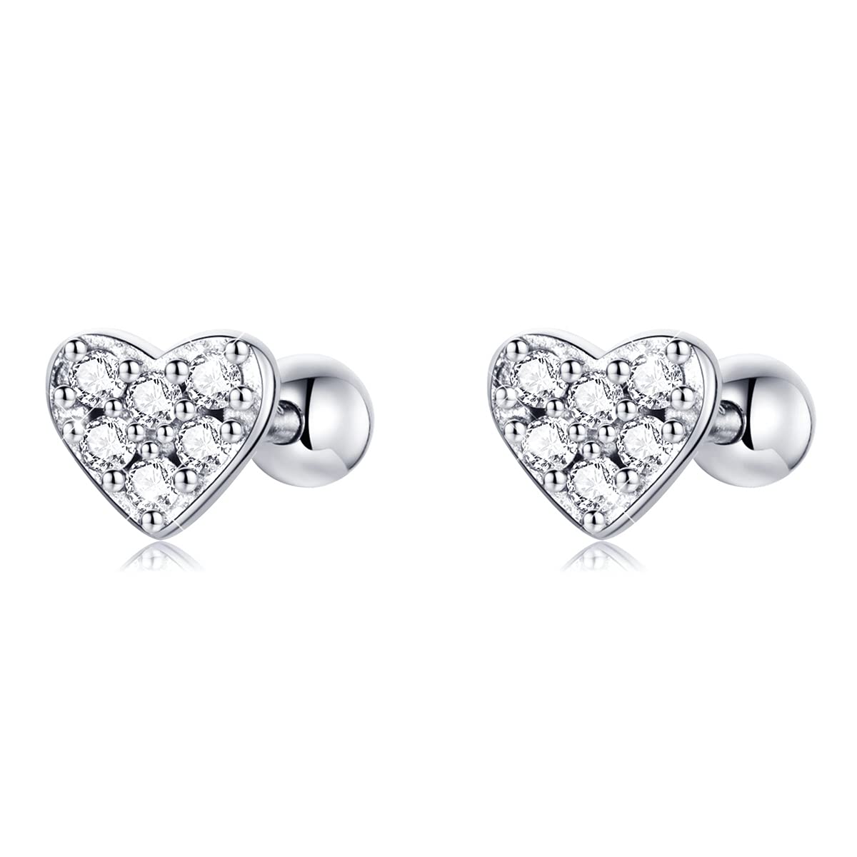 BISAER925 Sterling Silver Tiny Butterfly Heart Star Earrings With Screw Back Cubic Zirconia Stud Earrings for Women Cartilage Jewelry, Sterling Silver, Cubic Zirconia