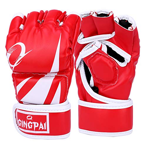 GINGPAI UFC MMA Gloves,Half-Finger Boxing Fight Gloves for Men & Women, Kickboxing Gloves with Open Palms, Boxing Gloves for Punching Bag, Sparring, Muay Thai