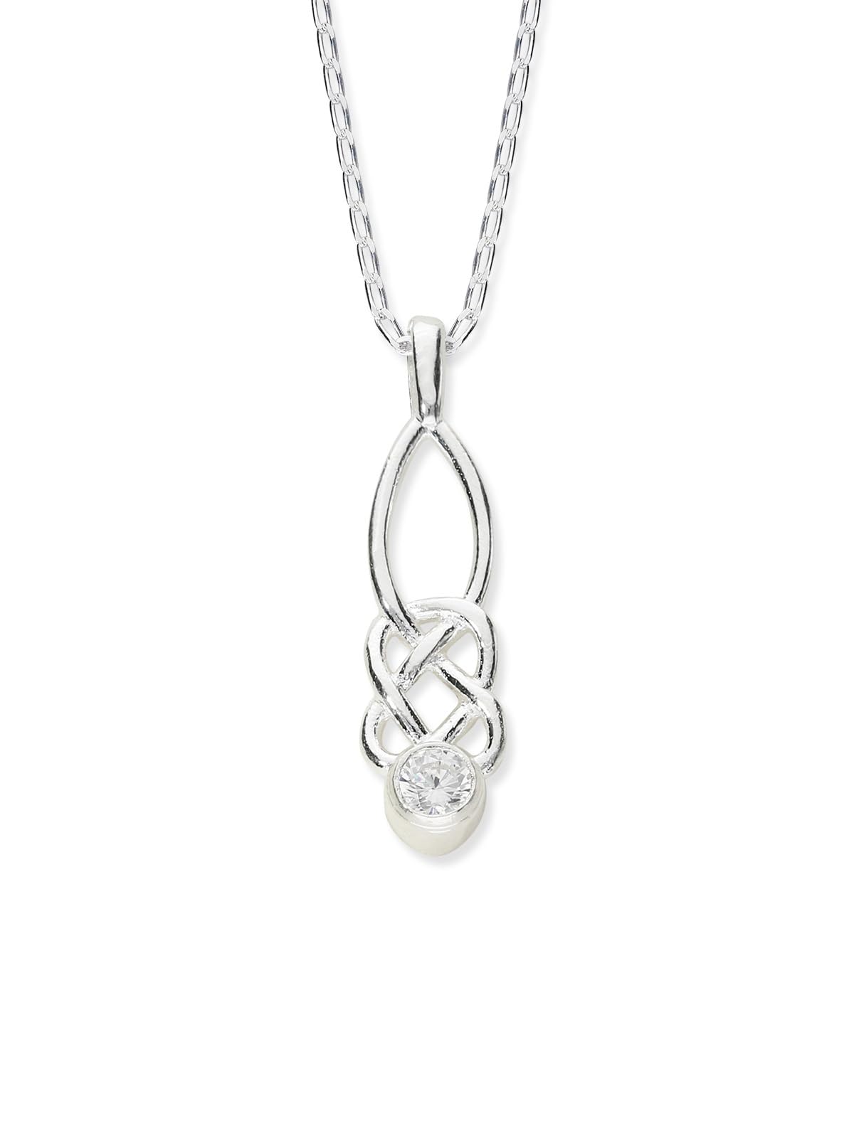 ORTAK 925 Sterling Silver Celtic Knot Handmade Pendant with Cubic Zirconia, 30mm x 9mm, Fashion Necklace with Chain for Formal and Casual Wear