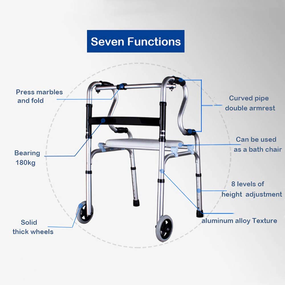 Deambulatore con Sedile, Pieghevole Multifunzione Regolabile in Altezza Walker Sedia da Bagno Bastone da Passeggio Strumento per la Riabilitazione Allenamento a Piedi Interesting