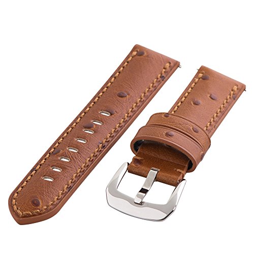 Clockwork Synergy - Gentlemen’s Collection Ss Leather Watch Band Straps 22mm - Saddle Ostrich Grain - Men Women