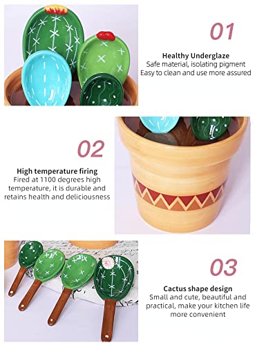 Cynhrwww Cactus Measuring Spoons Set - Ceramic Cactus Measuring Spoons Set In Pot, Measuring Cups And Spoons Set For Baking, Salt, Sugar, Kitchen Home Decorations #TOP2