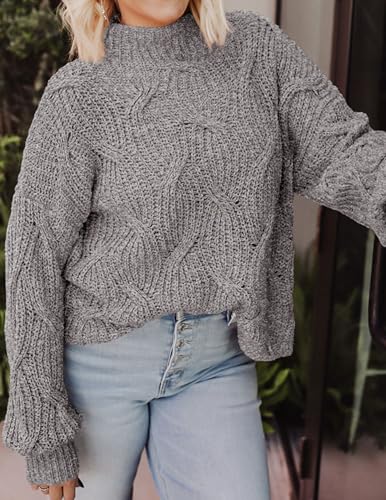 PRETTYGARDEN Women's Fall Oversized Pullover Sweaters Casual Crewneck Long Sleeve Chunky Cable Knit Tops Winter Clothing
