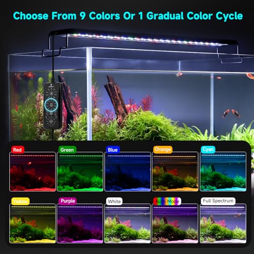 Image of fishkeeper LED Aquarium Light, 24 /7 Mode Aquarium Light for Plant Growth, IP68 Waterproof Adjustable Timer(4H /6H /8H /10H /11H /12H) /10 Brightness & 10 Colors Extendable Bracket for 12-18 Inch Fish Tank