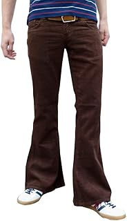 Mens Retro Brown Bell Bottoms Cord Flares Vintage 60S 70S Style (32W 32L)