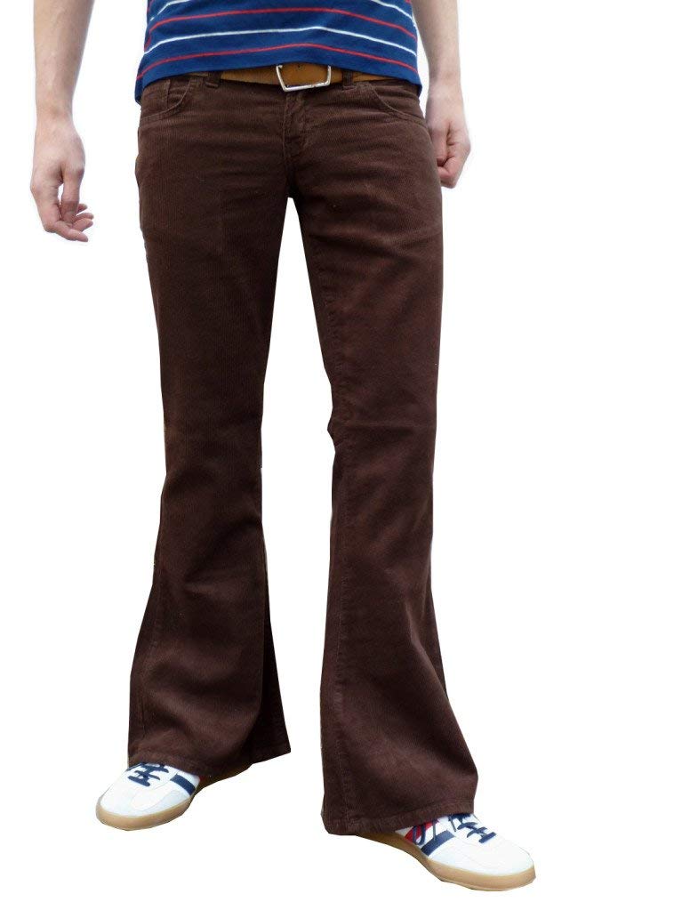 Mens Retro Brown Bell Bottoms Cord Flares Vintage 60s 70s Style (34W 30L)