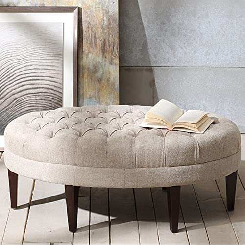 Madison Park FPF18-0264 Martin Oval Surfboard Tufted Cocktail Ottoman Soft Fabric, All Foam, Wood Frame Modern Coffee Table Living Room Lounge Furniture thumb #1