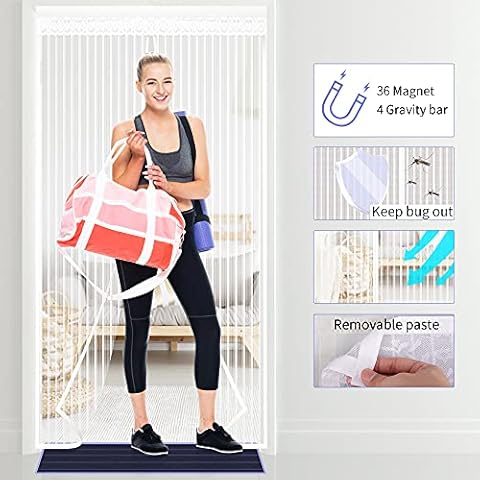 PureJoy Fly Screens for Doors 90x210cm Magnetic Screen Door with Lace and Powerful Magnets Seal, Durable Polyester Mesh, Full Frame Magic Tape, Heavy Duty Patio Insect Door Screen & Mosquito Screen Cover