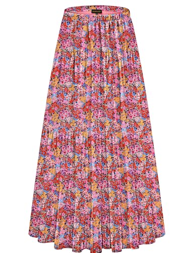 Image of NASHALYLY Women's Chiffon Elastic High Waist Pleated A-Line Flared Maxi Skirts