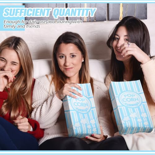 Image of Potchen 300 Pcs Popcorn Bags 2 oz Bulk Blue and White Stripes Popcorn Holders Greaseproof, Tear Resistant Disposable Treat Bags for Circus Carnival Movie Night Birthday Party Business Supplies