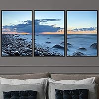 3 Piece Framed Canvas Wall Art Rock Shore Canvas Prints Home Artwork Decoration for Living Room,Bedroom - 16