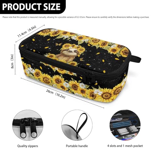Image of Cute Sloth Girls Pencil Case for Kids 7-12 Pencil Pouch Large Capacity,Sunflower Butterfly Pen Bag for Children 2Nd 3Rd Pencil Box for Boys Teens School Supplies for Outdoor