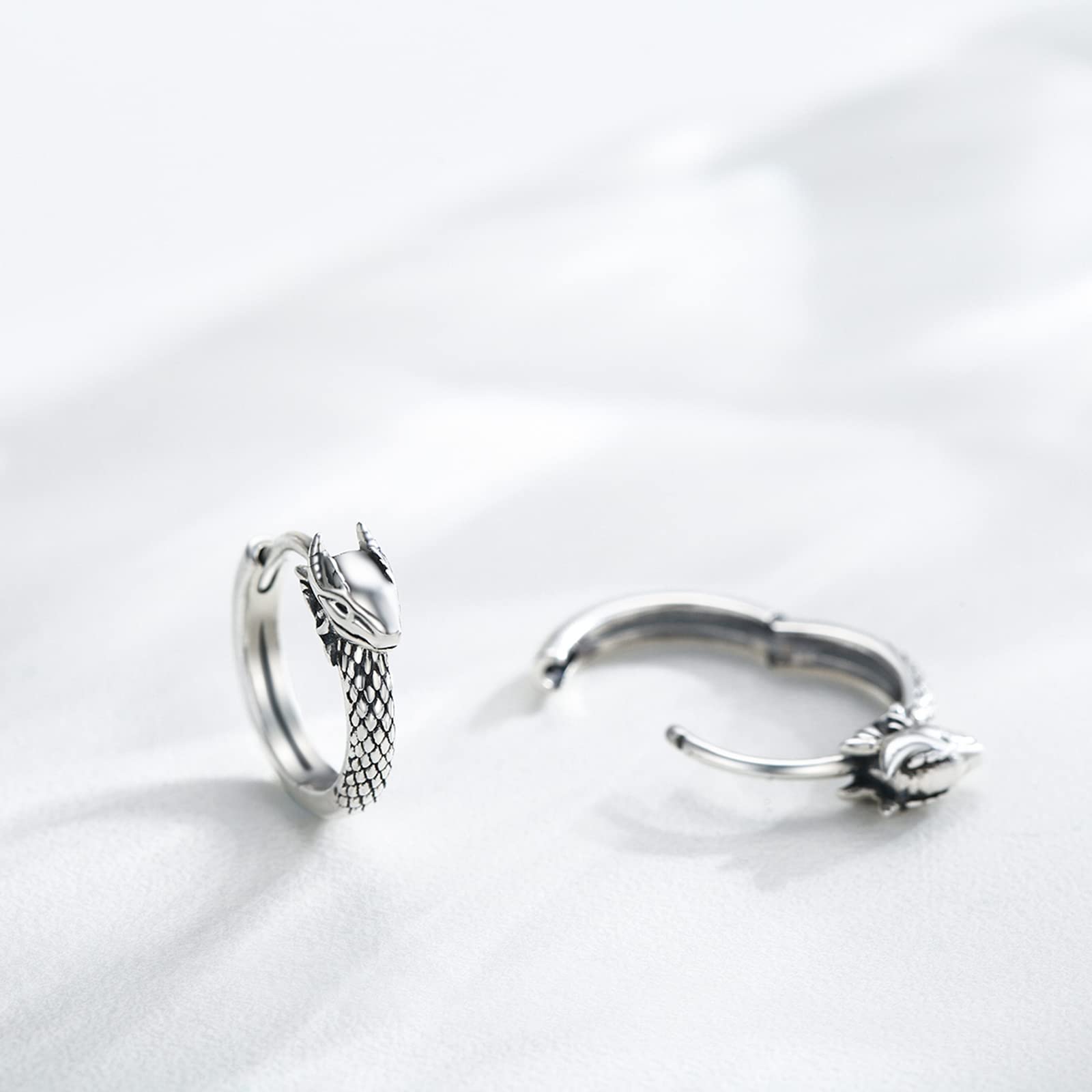 Orecchini a forma di drago in argento Sterling 925, gioielli punk, orecchini di Halloween, animali personalizzati, piccoli orecchini a cerchio per donne e uomini, regalo per fidanzata fidanzato