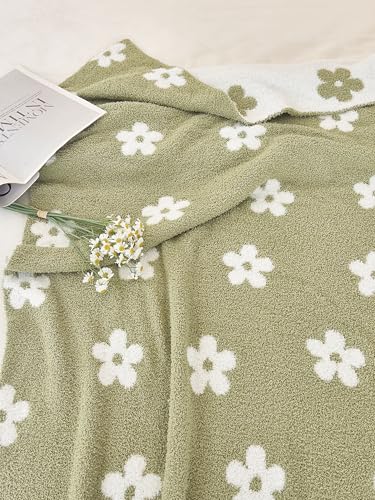 Image of Ultra Soft Cozy Sunflower Knitted Throw Blanket Fluffy Microfiber Checkerboard Bed Blanket Lightweight Both Sides Blanket for Couch Sofa Bed (Sage Green, Throw 50 inchx60 inch)