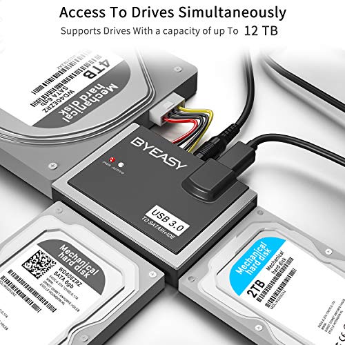 BYEASY SATA/IDE to USB 3.0 Adapter, USB-A and USB-C Plugs Hard Drive Adapter for Universal 2.5"/3.5" Inch IDE and SATA External HDD/SSD with 12V 2A Adapter, Support 12TB for Windows and Mac OS HD02 - Thumbnail 3