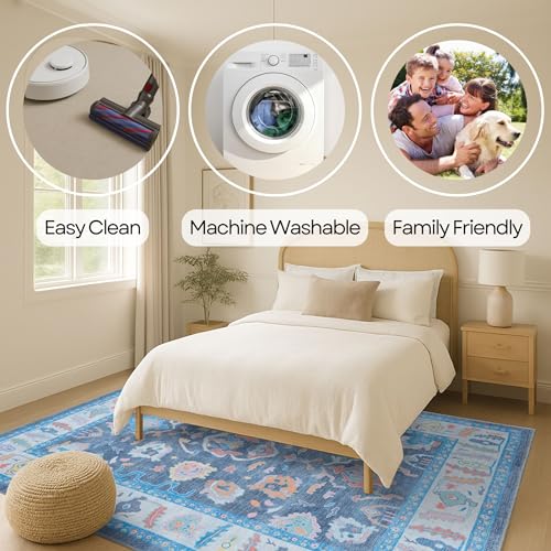 Fame Rugs Modern Oushak Rug 10x13, Vintage Turkish Blue Oriental Antique Inspired Area Rugs, Washable Foldable Luxury Living Room Bedroom (387BNB, 9'8 x 13') - Image 3