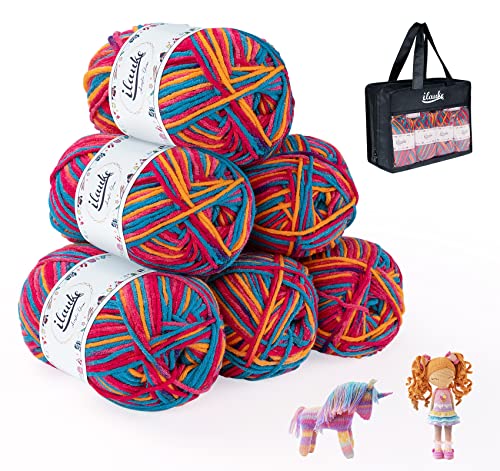 Laine Rouge,ilauke 6x50g Pelotes de Laines Multicolores en Acryli...