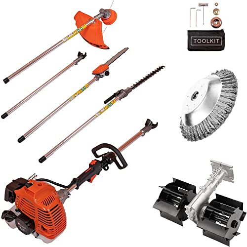 KNakasaki | Desbrozadora Multifunción 5 en 1 | Cortacéspedes | 63CC 3,0HP | Gasolina | Cortasetos Desbrozadora Herramienta de Jardinería | Cultivador Y Disco de Corte Alambre Inclusos