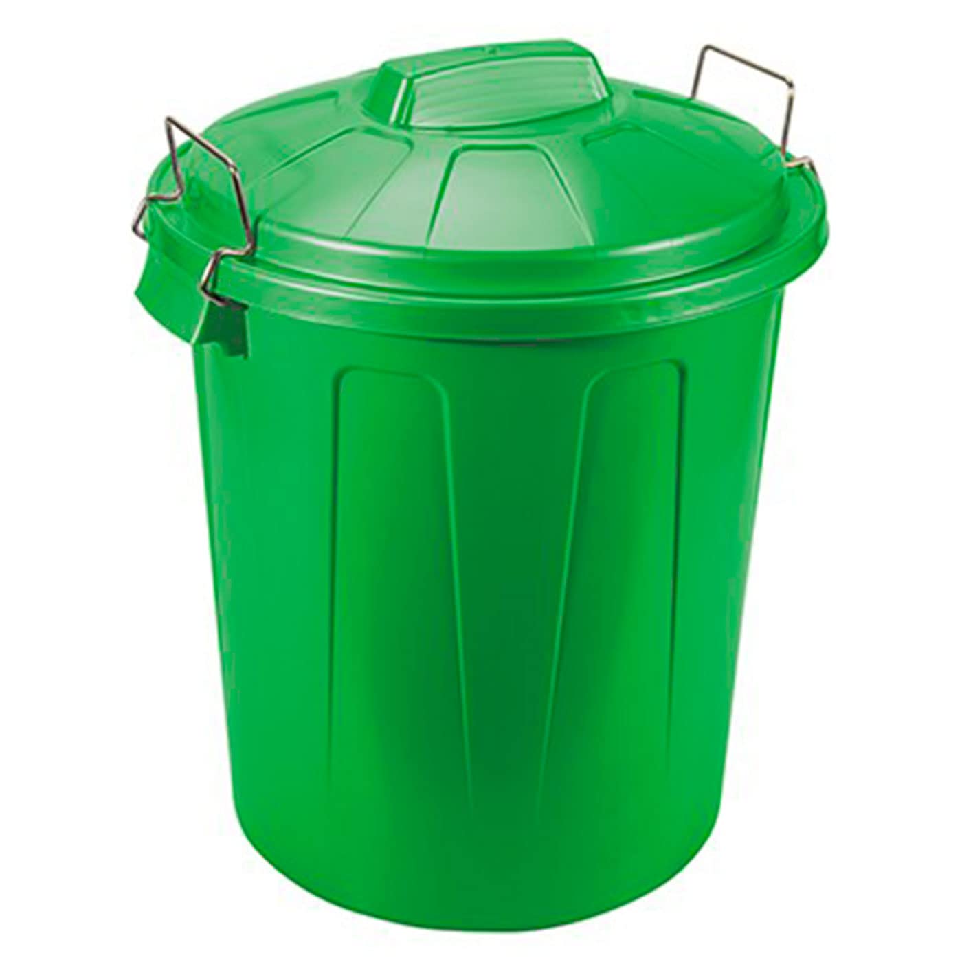 Tradineur Poubelle plastique 100 litres avec couvercle et poignées métalliques recyclage industriel vert 74,5x57x52 cm