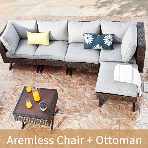 PatioFestival Wicker Patio Ottoman Outdoor Footstools Rattan Furniture X-Leg All Weather Footrest Seat with Cushion(Brown) - Thumbnail 5