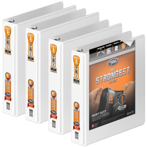 Wilson Jones Heavy Duty Round Ring View Binder with Extra Durable Hinge, 1.5 Inch, Customizable, White, 4 Pack (W70363-34WAPP)