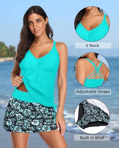Daci Tankini Swimsuit for Women Tummy Control Bathing Suits with Skirt Two Piece Drawstring Tank Top with Swimdress3