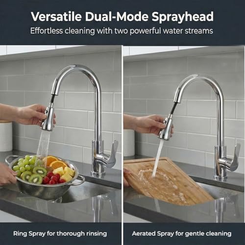 Image of ARQUIN Pull Down Kitchen Faucet 304 SS Kitchen Sink Tap Faucet- Hot and Cold with 360 Swivel Mechanical Docking Deck Mounted Waterfall Kitchen Faucet Dual Spray Modes,Black