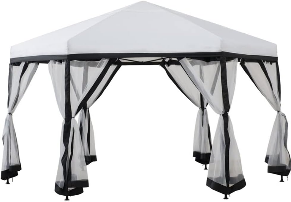 11x11 Ft. 2-Tone Up Portable Hexagon Steel Gazebo, White & Black/Gray(D)