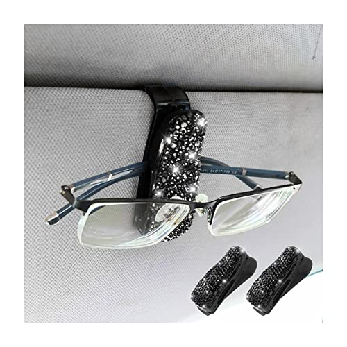 CGEAMDY Soporte de gafas para coche, 2 piezas de soporte para gafas de coche de estrás, clips de parasol de coche, soporte de gafas de sol de coche para gafas, tarjetas (negro)