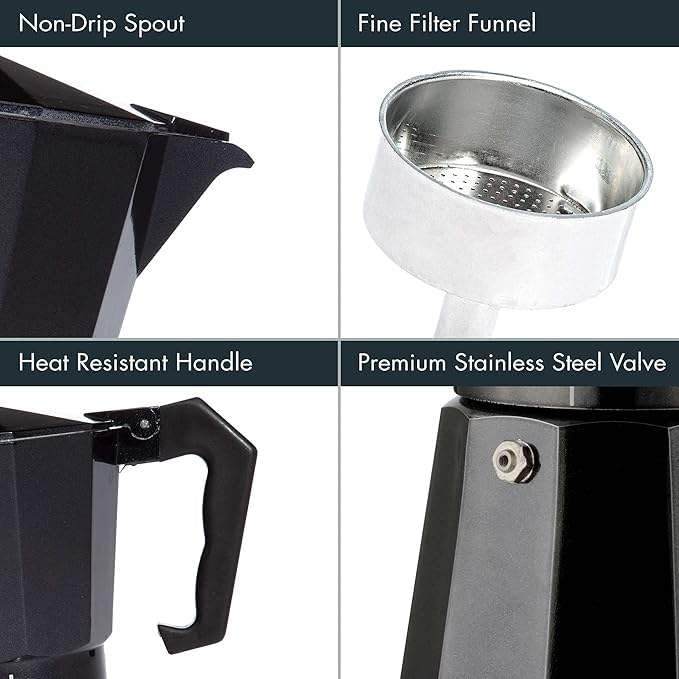 Image of ANKUL 2-in-1 Moka Pot Espresso Maker | Stovetop & Induction Compatible | 150ml Premium Aluminium | Italian Style Percolator Coffee Brewer | Brews 2-3 Cups | Espresso, Americano & More (150ml)