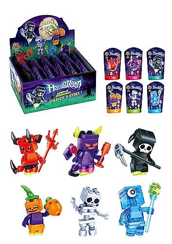 HENBRANDT Single Mini Glow-in-the-Dark Halloween Block Kit for Kids 6 Designs Building Blocks Mini Figure Construction Toy Trick or Treat Party Favours Loot Bag Fillers for Boys and Girls