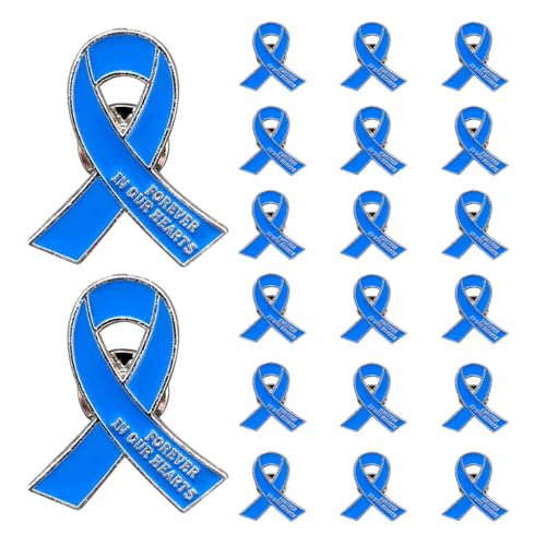 Image of 20 Pcs Funeral Ribbon Awareness Pins Memorial Lapel Brooches Forever In Our Hearts For Mourning Event