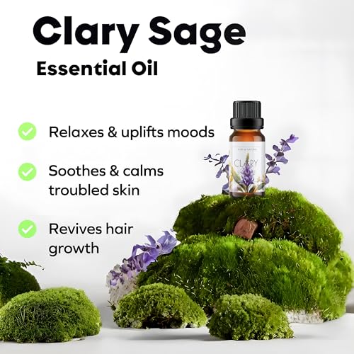 Image of Esslux Clary Sage Essential Oil for Diffuser | 100% Natural Clary Sage Oil for Skin and Hair | Perfect for Aromatherapy, Soap Making, and DIY Projects, 60 ML