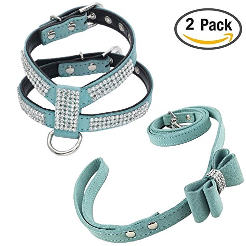 Newtensina Fashion Puppy Harness with Diamantes and Lead Cute Girl Bling Dog Harness with Bow Tie Leash for Small Dogs