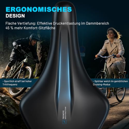 TECHCYC Fahrradsattel | Ergonomisch | Stoßdämpfend | Bequem Weich – Ansicht 5