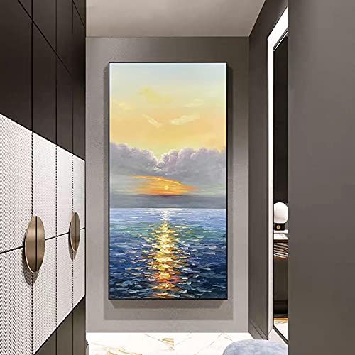 Geel en Grijs Grote Abstracte Muur Art Groot Canvas voor Woonkamer Hal, Zonsopgang Blauwe Zee Badkamer Foto's Muur Decor… - Afbeelding 7