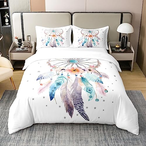 Homemissing Dreamcatcher Coton Housse de Couette 240x260cm Boho Dream Catcher Parure de lit bohème Style Literie Set Filles Enfants Femmes Fleurs Hippie...